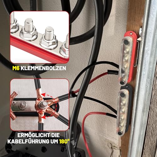 RED WOLF 150A Sammelschienen Verteilerblock mit 6x M6 Klemmenbolzen, Positive Masse Stromverteilungsblock Busbar für Auto Marine RV Wohnmobil Lkw Elektrik System Klemmleisten