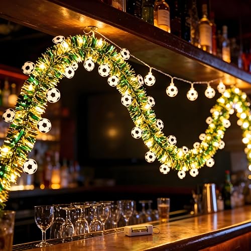 Football String Lights 3M 20Led Soccer Tinsel Decorations Warm White String Lights Battery Operated Soccer Ball Decoration for Sports Theme Party Bedroom Bar Restaurant Mall Event Decorations