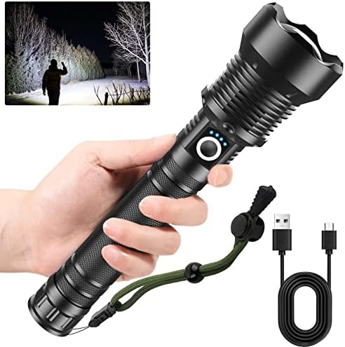 Cinlinso Flashlights High Lumens Rechargeable, 200000 Lumens Super Bright Led Flashlight, Flash Light with 5 Modes, IPX6 Waterproof, Handheld Powerful Flash Light for hu∩ting, Camping, Emergencies