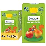 Bebivita Gartenfrüchte Quetschie – 16 Stück (4er Pack, je 4 x 90g), ohne Zuckerzusatz, glutenfrei, ideal für unterwegs und selbständiges Snacken