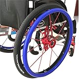 [Material de alta calidad] Material de silicona gruesa de grado alimenticio, gran flexibilidad. Las cubiertas para llantas de sillas de ruedas son resistentes al desgaste, a la suciedad, no absorben el polvo y son fáciles de limpiar. Protege el anillo de empuje de la silla de ruedas y evita que la pintura se pele, deforme y dañe el anillo de empuje de la silla de ruedas causado por tocar objetos duros.