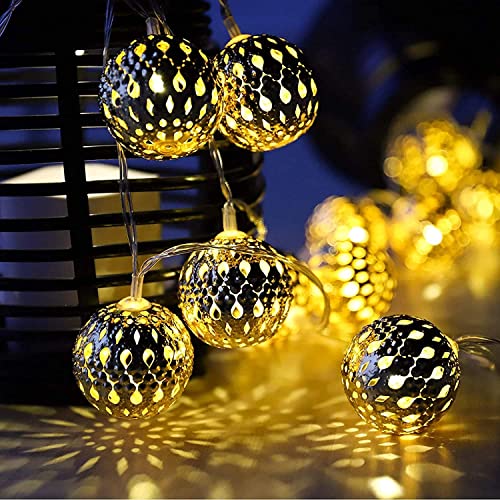 Image of Xenith 14 LED Decorative Moroccan Ball Shape Golden Metal String Lights Fairy Lights Decorative Lights for Diwali Christmas Home Marriage New-Year Bedroom Decoration Lighting (Warm White, 3.5 Meter)