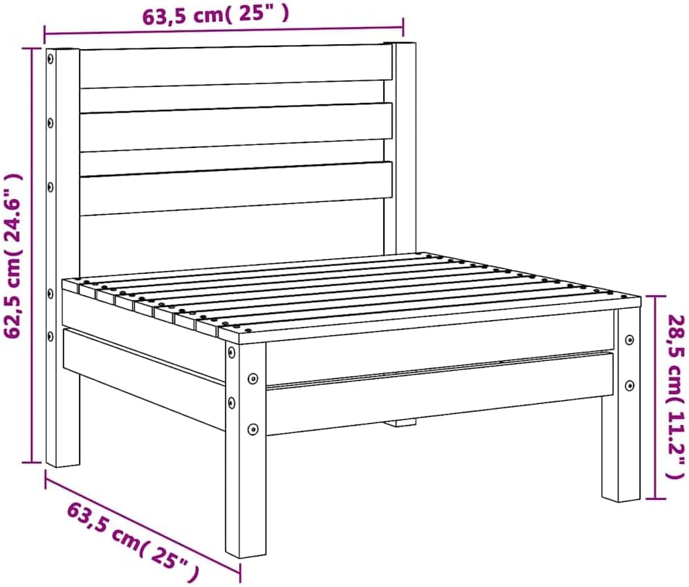 Grey Solid Pine Wood Modular Middle Sofa, 25" Square Outdoor Patio Furniture, Weather-Resistant Balcony Seating for Garden & Terrace