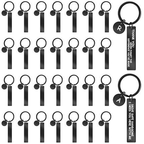 Gisafai 30 Pcs Laser Engraving Stainless Steel Keychain Blanks Engravable Metal Keychains for Graduation Crafts DIY Gifts(Black)