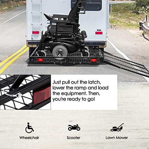 COSTWAY Folding Hitch Cargo Carrier, 128 x 74cm Trailer Mounted Hitch Rack with Ramp, High Side Rails and 2 Reflector Lights, Hitch Rack, Fit 2" Receiver for SUV, Truck, Car