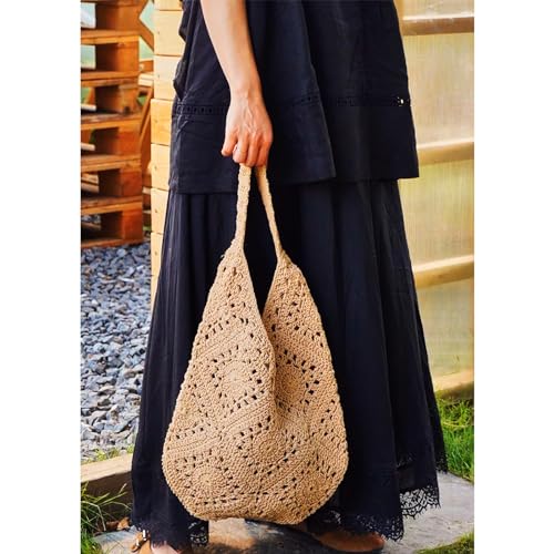 Bolso de playa tejido para mujer, tote de verano suave miniatura 6