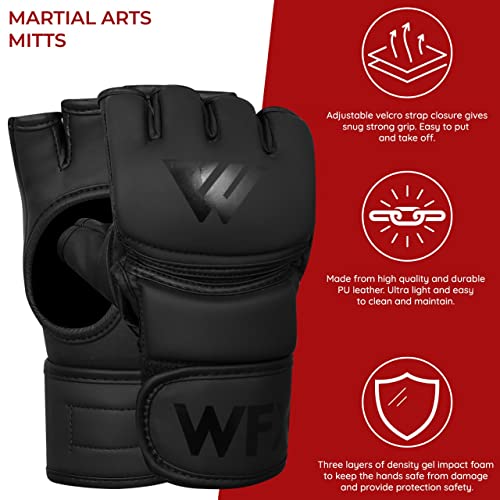 WFX MMA Boxing Gloves Open Palm Padded Knuckles Fist Wraps Martial Arts Training Leather Gloves Sparring Grappling Speed Bag Combat Mitts Kickboxing Punching Muay Thai Cut Pad Support (Black - Image 3