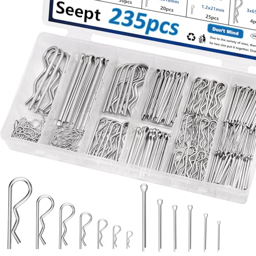 Seept 235 Pcs Cotter Pins Assortment Kit Zinc Plated Hitch Pin Clip Tractor Used for Hitch Pin Lock System Farm Tools and Tractor implements/Tractor Accessories/Parts