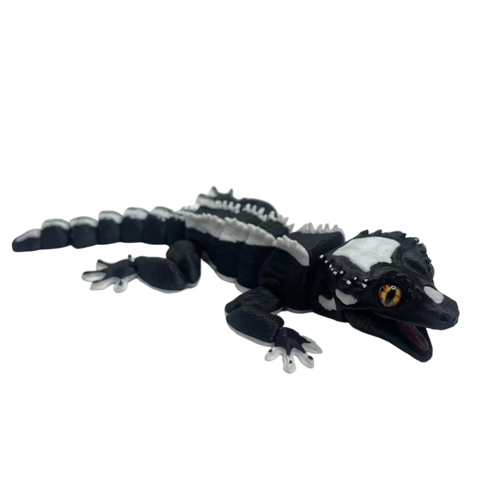 RetroNest 3D Printed Crested Gecko Plush With Movable Joints & Magnetic Feature,Realistic Reptile Figurine For Desktop Refrigerator Fun Fidget Toy & Stress Relief Gift For Coll Black
