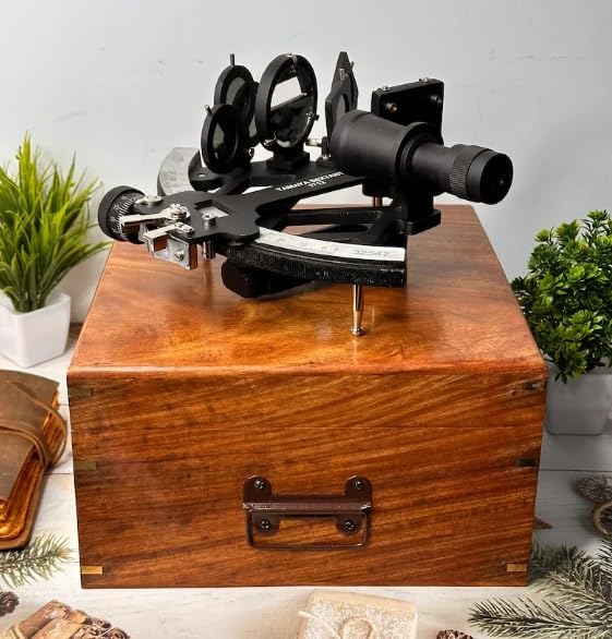 Antique Tamaya Working Sextant Antique Maritime Navigational Instrument with Wooden Box Astrolabe Ships Instrument, Navigational Sextant
