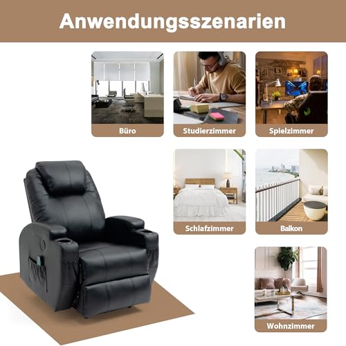 Thanaddo Elektrische Massagesessel Relaxsessel mit ärmefunktion und Vibration, TV Sessel mit Liegefunktion, mit USB, Liegefunktion Wärmefunktion,neu Schwarz – Bild 8
