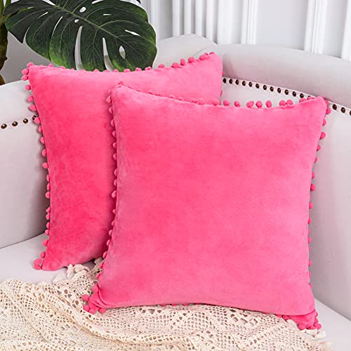 VK Living Decorative Throw Pillow Covers with Pom Poms Soft Velvet Pillow Cases Cushion Covers 18 X 18 for Couch Bedroom Car Sofa Indoor Outdoors,Velvet Throw Pillow Covers Pompom,Pink VK Living Decorative Throw Pillow Covers with Pom Poms Soft Velvet Pillow Cases Cushion Covers 18 X 18 for Couch Bedroom Car Sofa Indoor Outdoors,Velvet Throw Pillow Covers Pompom,Pink