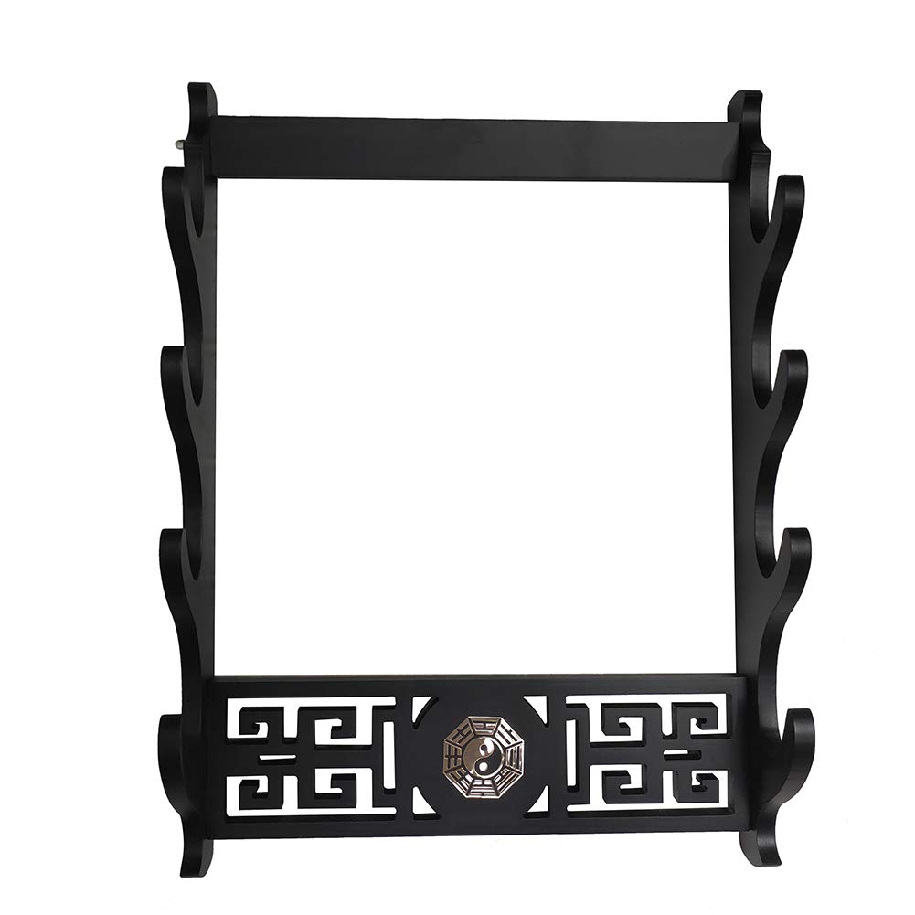 Goonsds Black Wall Mount Sword Holder Samurai Display Hanger For Katana Wakizashi 4Tier,Bagua 4 Tier