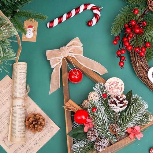 Image of QIANF Vintage Camel Velvet Ribbon Christmas Ribbon for Gift Wrapping Crafts Christmas Tree Ornaments Garland Decorations, 1 Inch X 25Yd