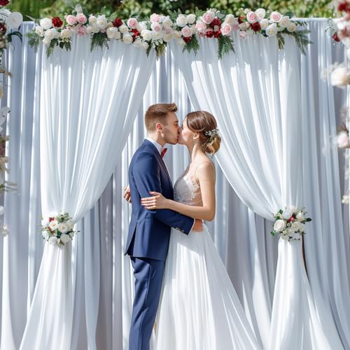 10x10ft Wrinkle Free White Backdrop Curtain for Parties Soft Fabric Drapes Wedding White Curtain Backdrop for Birthday Party Decorations Background for Photography 5x10ft, 2 Panels - Image 3