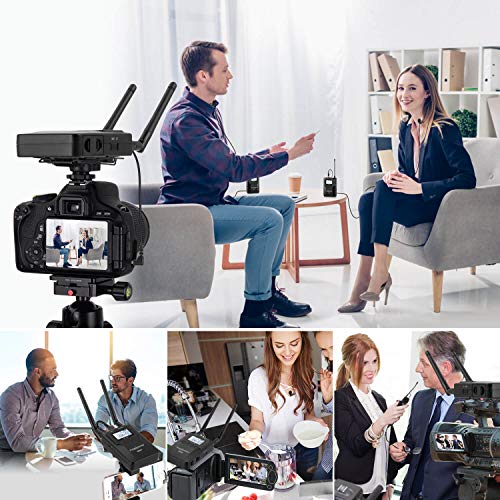 ZHUOSHENG UHF 100-channel Wireless Lavalier Microphone System for DSLR Mirrorless Camera Camcorder PC Smartphone-Wireless Dual Lapel Microphone for Interview YouTube Video Recording Vlogging ENG EFP