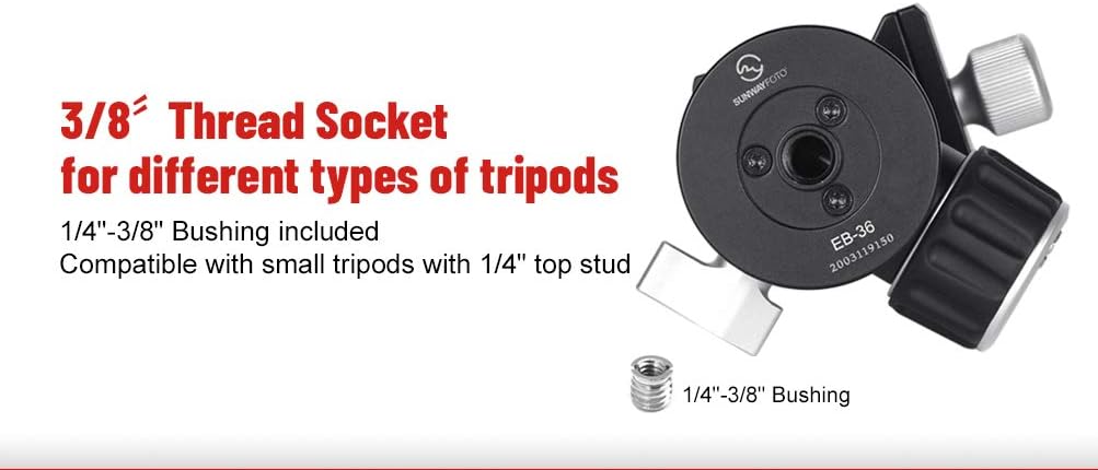 SUNWAYFOTO Epic EB-36 Travel Tripod Ball Head & QR Plate Arca/RRS Compatible Sunway