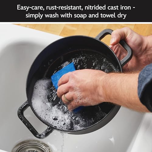 Farberware Disney Monochrome Pre Seasoned Cast Iron Shallow Casserole Pan with Lid, 3 Quart - Black - image 7