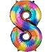 Produktbild paduTec Zahlenballons XXL Folienballons Luftballons Ballons - Premiumqualität - Farbe und Zahl wählbar - als Heliumballon geeignet - Pink Gold Silber Ballons Bunt Rosegold Blau Rot (Regenbogen 8)