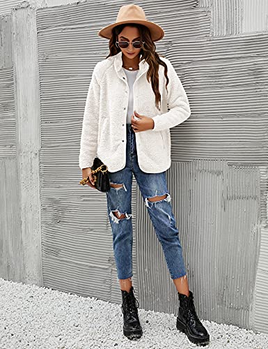 Micoson Womens Oversized Button Down Fleece Jacket With Pockets Sherpa Jacket Fuzzy Coat Outerwear #TOP5