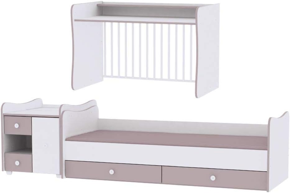 Lorelli MiniMax 3-in-1 Convertible Baby Bed transformed into a toddler bed and a smaller baby bed with an attached wardrobe