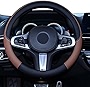 SHIAWASENA Car Steering Wheel Cover, Leather, Universal 15 Inch Fit, Anti-Slip & Odor-Free (Black&Brown)