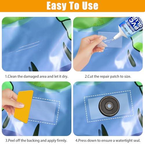 Pool Reparaturset, Wasserdichtes PVC Reparaturset mit 2 × 50ml Kleber & 30 Patches(Transparent&Blau), Extra Starkes Pool Flickzeug für Schlauchboote, Pools, Whirlpools, Luftmatratzen, Zelte & Kajaks