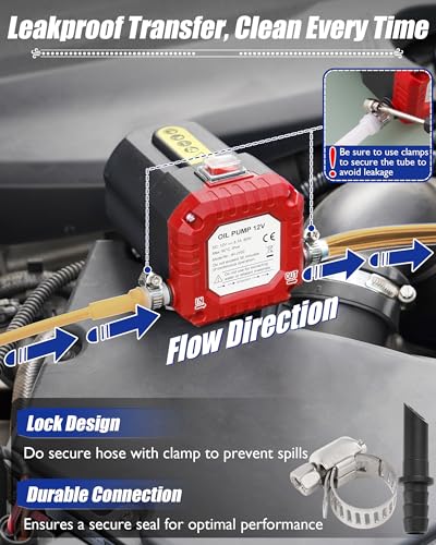 Image of Oil Extractor Pump 12V 80W, Electric Oil Pump for Engine Oil Change, Car Fluid Pump for Motor Oil, Gear Oil, Transmission Fluid Transfer, Upgrade Overload Oil Removal Pump for Car, Mower, Boat, Red