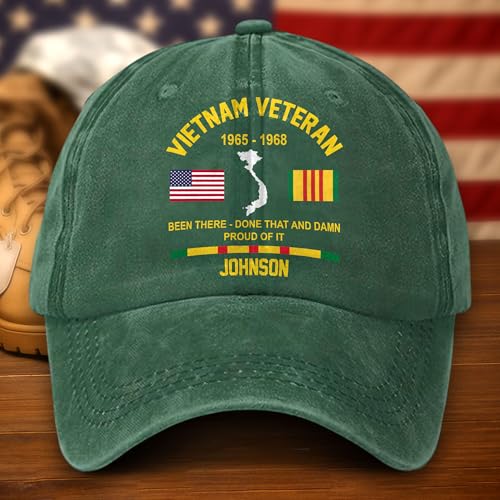 Vietnam Veteran Hat for Men (Flexfit & Cotton) - Vietnam Era War Veteran Hats Gear Gifts - Vet US Army Combat Hats, Military Veterans Cap for Men - Vintage Cotton with Printed Flags and Map (Style 1)