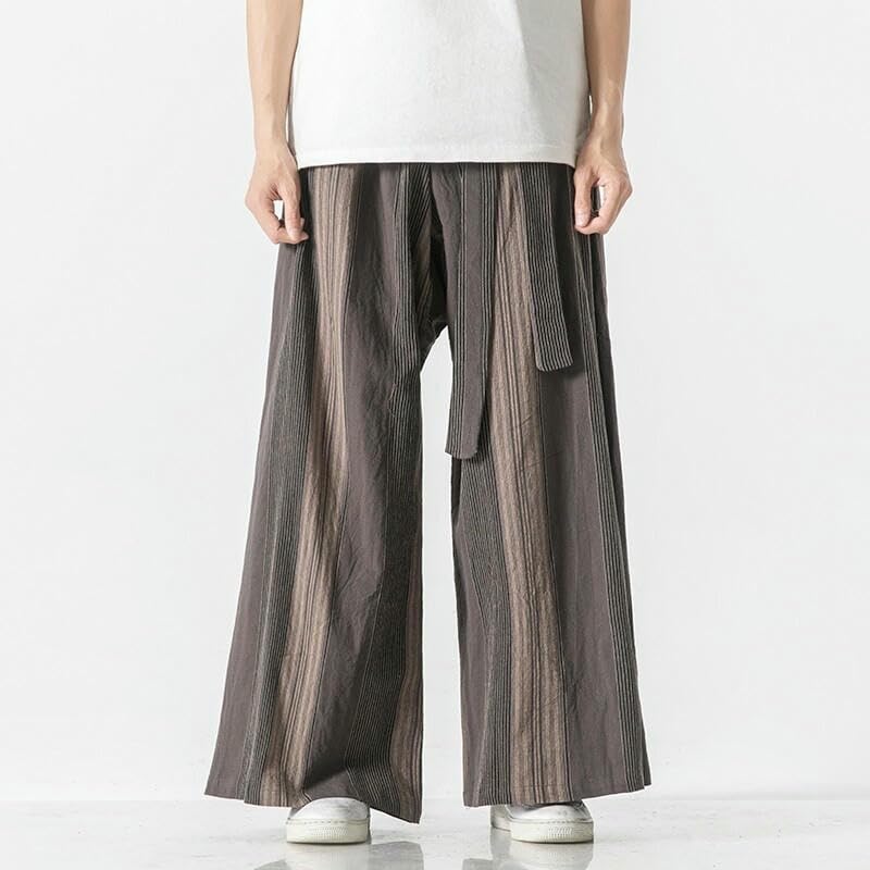 Pantalon ample rayé homme jambe large en coton et lin