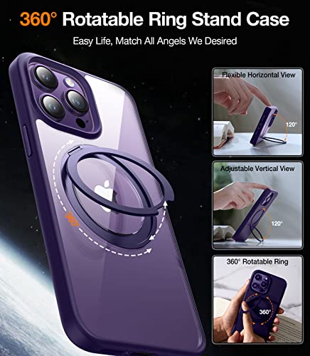 Torras 360° Rotatable Magnetic Stand For Iphone 14 Pro Case Clear [Military-Grade Protection][Compatatible With Magsafe] Shockproof Clear Back+Purple Edge For Iphone 14 Pro Phone Cases, Clear Purple #TOP2