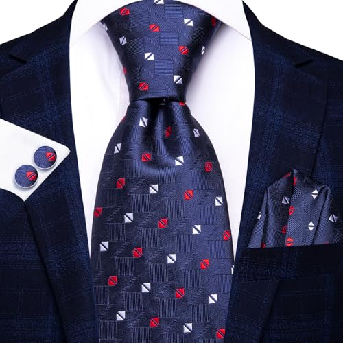 Image of Dubulle Mens Tie Set Solid Paisley Silk Striped Necktie for Men with Cufflinks Tie and Pocket Square