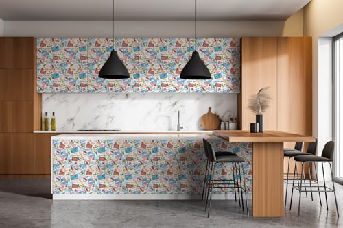 Papel pintado autoadhesivo Wallfluent para muebles y armarios con diseño postal navideña 100x50cm 7