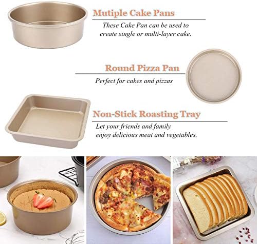 Metallic Nonstick Oven Bakeware Baking Set, Bread Loaf Pan Baking Set with Muffin Tray, Oven Tray, Cake Pizza Pan, Spring Form Cake Tin etc,Perfect Baking Tool (Golden)