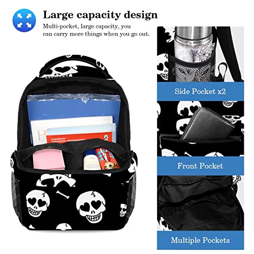 Sac à dos tête de mort robuste avec trousse zippée anti-perte d'affaires