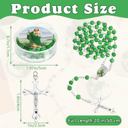 Bucherry 24 Pcs Saint Jude Green Scented Rosary Necklace Baptism Party Favor Catholic Gift with Box Saint Jude Rosary Bead Holy Prayer Necklace with Crucifix Cross