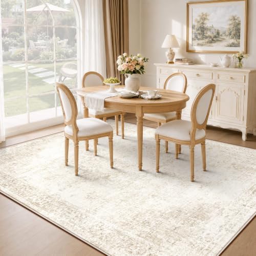 Zomfy 5x7 Area Rugs for Living Room: Washable Vintage Boho Medallion Non Slip Low Pile Rug Soft Retro Distressed Stain Resistant Indoor Carpet for Bedroom Nursery Dining Room (Beige, 5'x7') — view 5