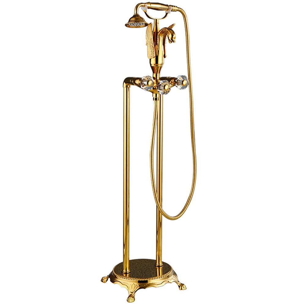 Double robinet de baignoire cascade haut de gamme en cuivre autoportant au sol