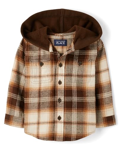 The Children's Place,Baby Boys,and Toddler Hooded Flannel Button Up Shirt,Hedgehog Plaid,18 Months,24 Months