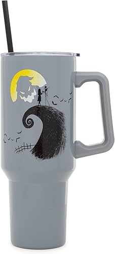 Miniatura 38 de Silver Buffalo Adventure Time With BMO - Vaso de acero inoxidable de doble pared con asa y pajilla, cabe en portavasos estándar, 40 onzas