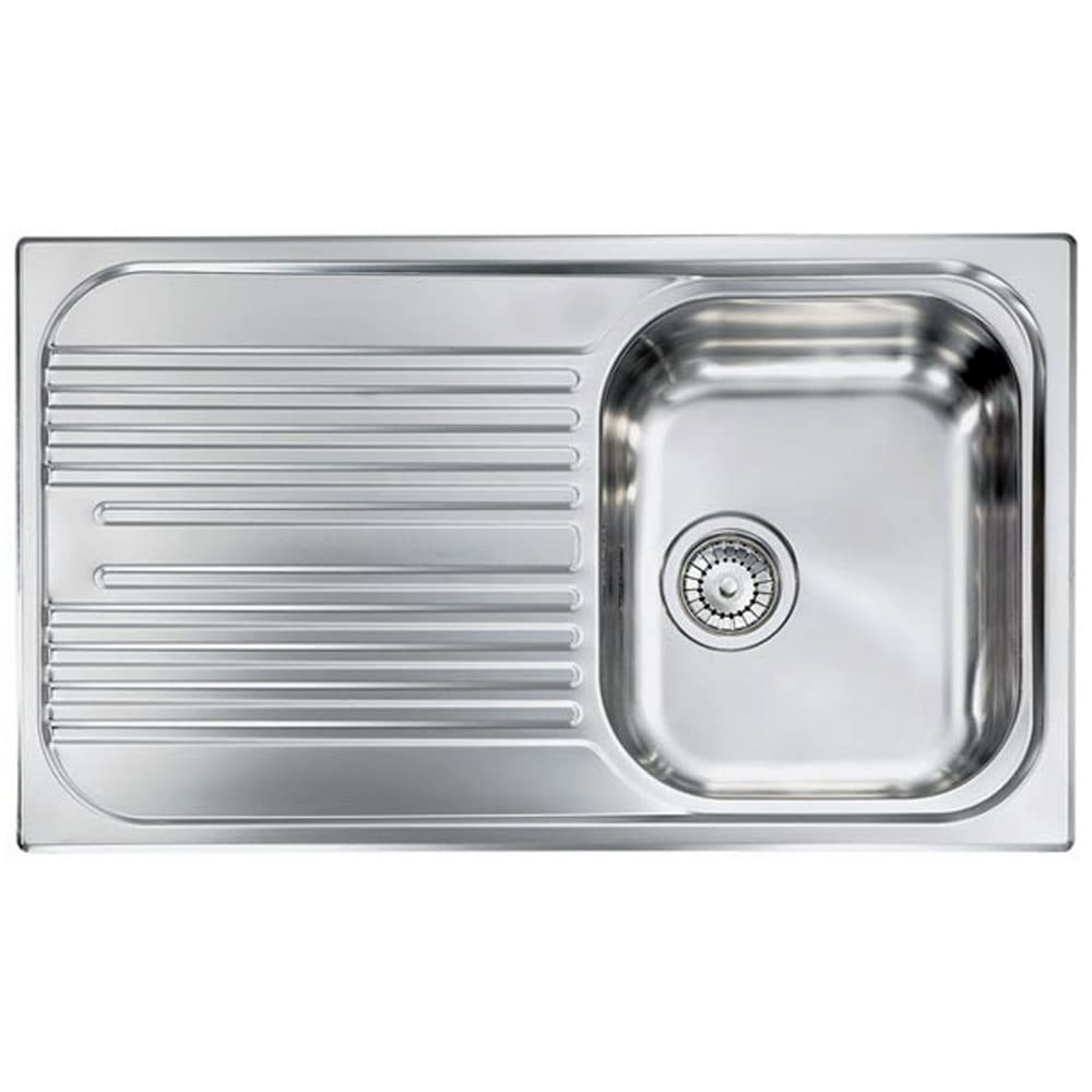 Yellowshop - Lavello incasso inox piano sx 1 vasca dx cm 86x50 con sifone e piletta Atlantic