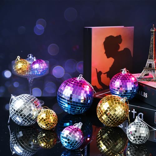 Boule disco reflechissante avec cordon suspension lot multicolore - 4