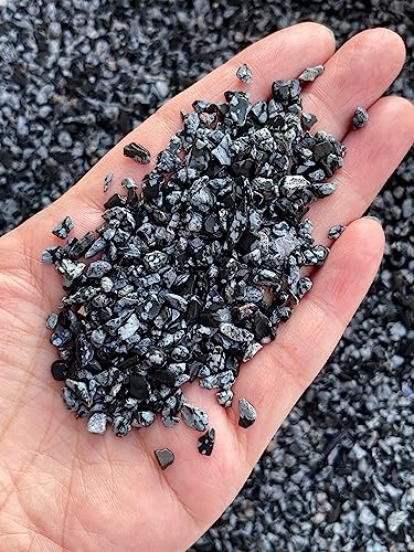 Image of GAF TREASURES 2 oz Lot Natural Semi Tumbled Gemstone Chips, Crushed Mini Crystals, Undrilled Crystal Chips (Snowflake Obsidian)