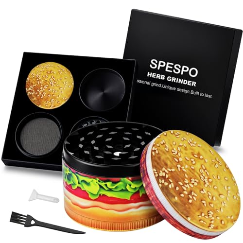 Spespo Grinder - Molinillo grande para hierbas (4 capas, 63 mm, aleación de zinc, incluye rascador de polen y cepillo de limpieza, para hierbas, especias y té)