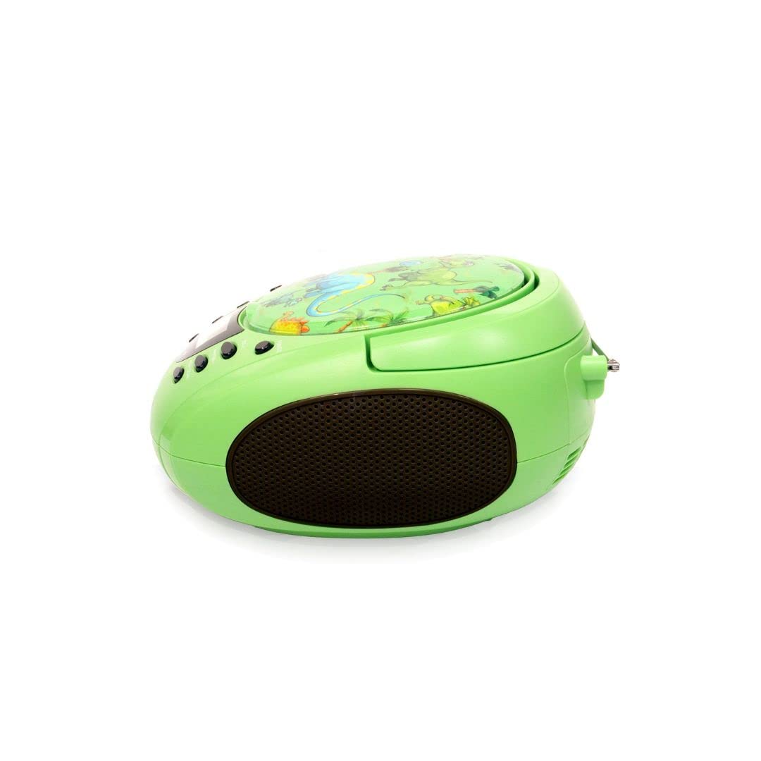 WE Lecteur - Radio CD - USB WeKids: FM, Lecteur CD/CD-R/CD-RW/MP3, RMS2*2W, entrée Aux et Micro, modèle Dinosaure