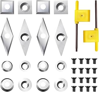 34Pcs Tungsten Carbide Cutters Inserts Set, Lathe Tools for Wood Lathe Turning Tools, Supplied with Screws and Screwdriver (Silver-34Pcs)