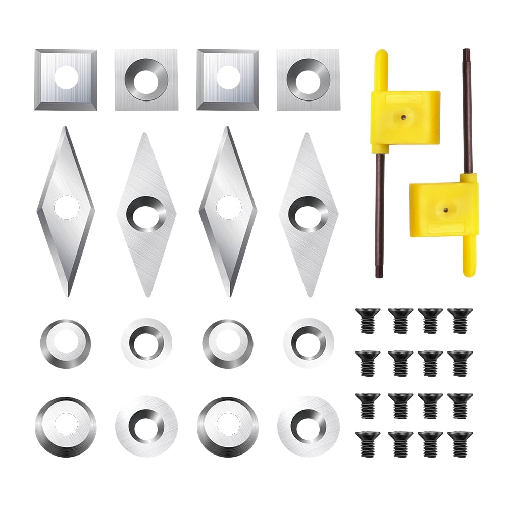34-teiliges Wolframkarbid-Fräser-Set, Drehwerkzeuge für Holzdrehmaschinen, Drehwerkzeuge, Lieferung mit Schrauben und Schraubendreher (Silber, 34 Stück)