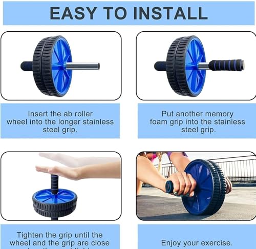 Manogyam Combo of Ab Wheel and Pushup Bar for Core Fitness | Fitness Equipment and Fitness Accessory Kit (Black, Blue) 3 51fR7J0ZidL