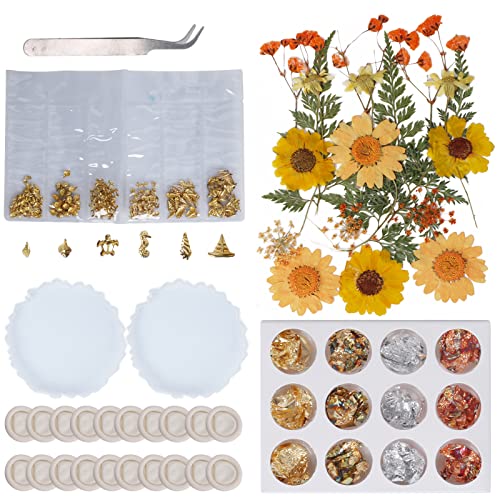 Taoirha Kunstblumen Epoxidharz Formen DIY Silikonformen Getrocknet Blumen Gelb Trockenblumen Basteln Silikonform Set für Harz DIY Kerze Scrapbooking Schmuckanhänge Cover