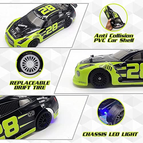 Racent Rc Drift Car 2.4Ghz 1:14 Scale Rc Sport Racing Car For Adults Kids Boys Gifts 4Wd Rtr High Speed Rc Vehicle With Led Light, All Batteries And Drifting Wheels + Racing Wheels(Green) #TOP5